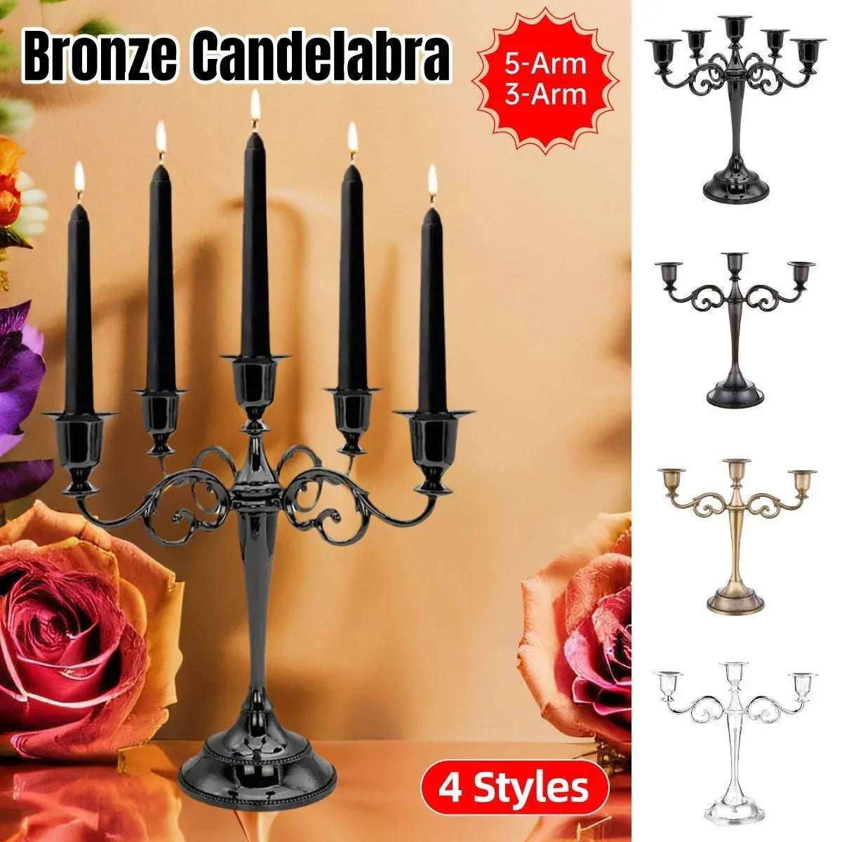 3/5 Arms Alloy Candle Holder Stand Candlesticks Candelabra Wedding Home Decor - 3-Bronze