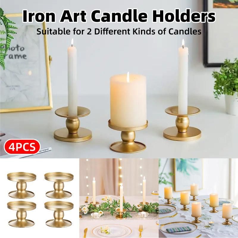 4PCS Gold Wrought Iron Candle Holder Tray Decorative Candle Cup Stand Home Decor
