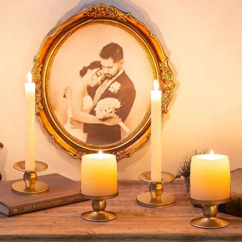 4PCS Gold Wrought Iron Candle Holder Tray Decorative Candle Cup Stand Home Decor