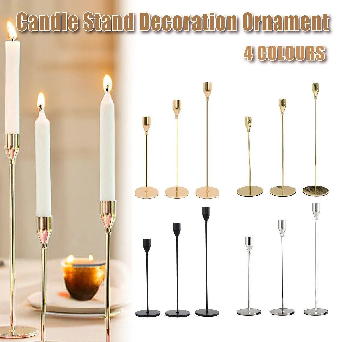 Set of 3 Decorative Candlestick Holder Candle Stand for Wedding / Dinner / Party - French Gold