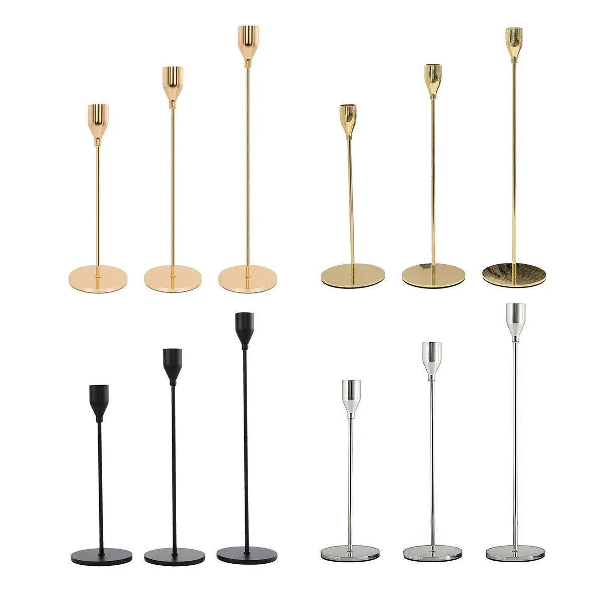 Set of 3 Decorative Candlestick Holder Candle Stand for Wedding / Dinner / Party - French Gold