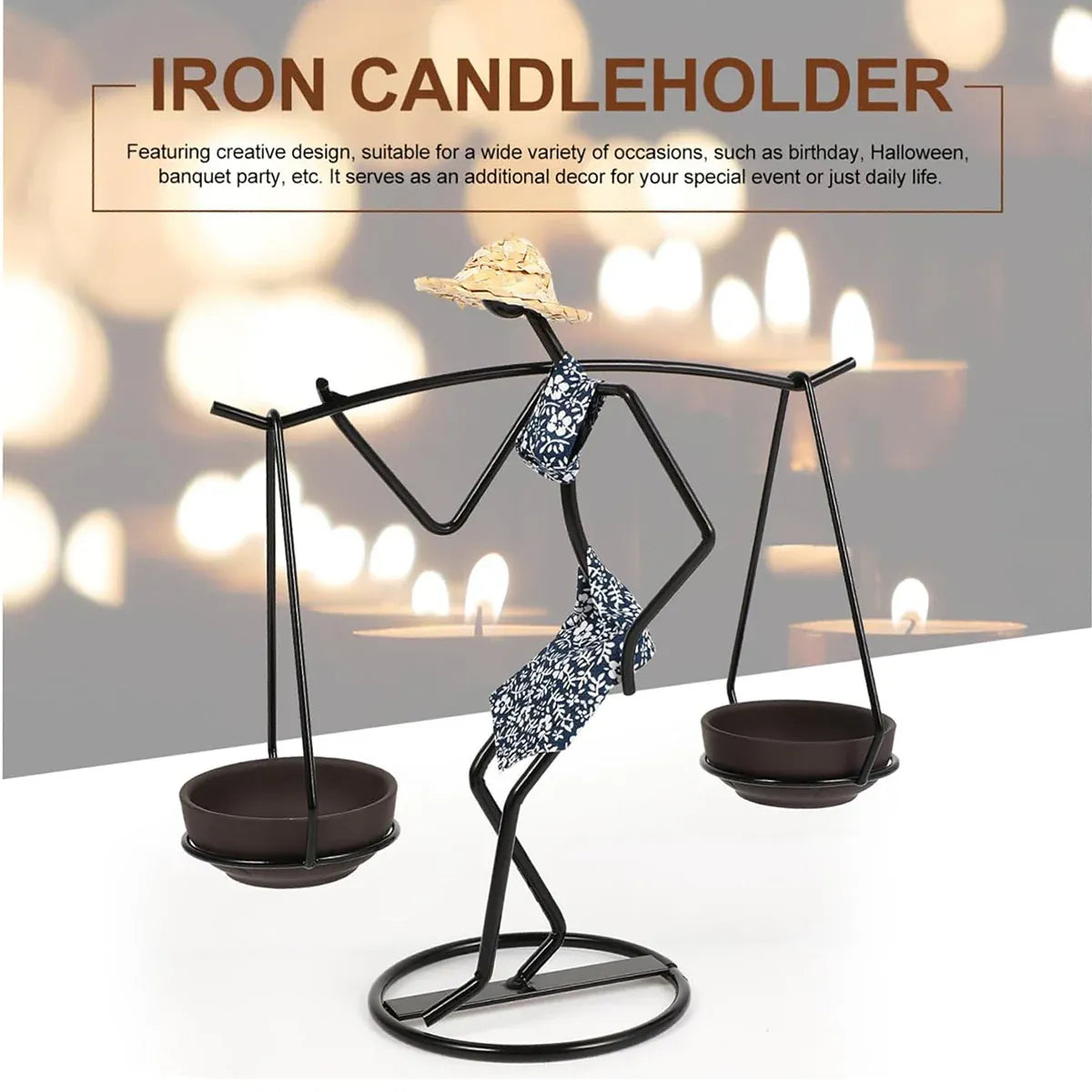 Candle Holder Stand Metal Candlestick Restaurant Table Centrepiece Display Decor - Carrying Tray