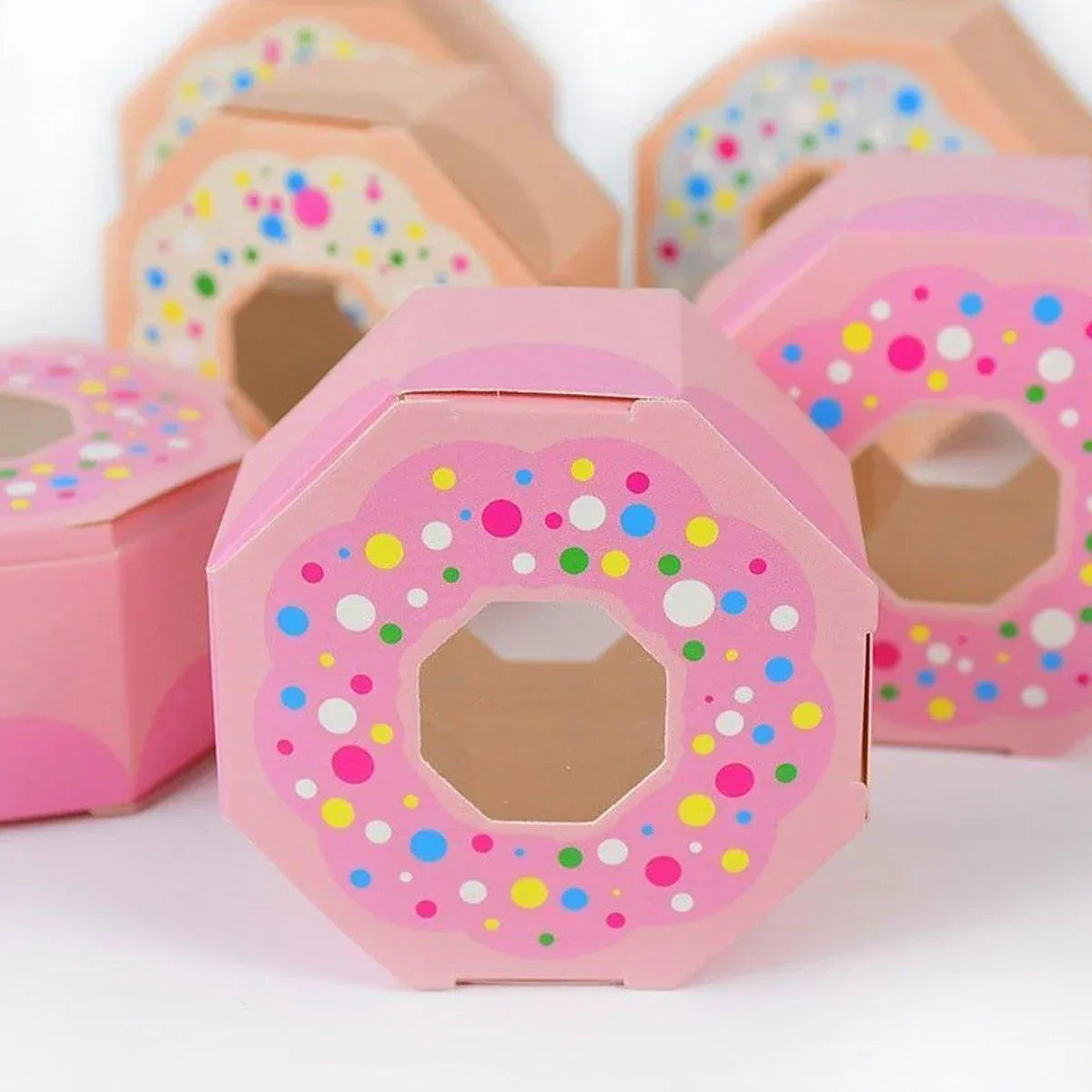 100pcs Wedding Candy Boxes Gift Packaging Doughnut Biscuit Box Paper Party Favor - Champagne