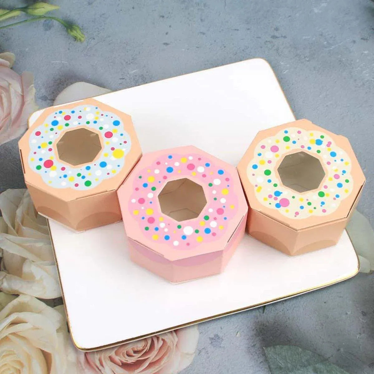 100pcs Wedding Candy Boxes Gift Packaging Doughnut Biscuit Box Paper Party Favor - Baby pink
