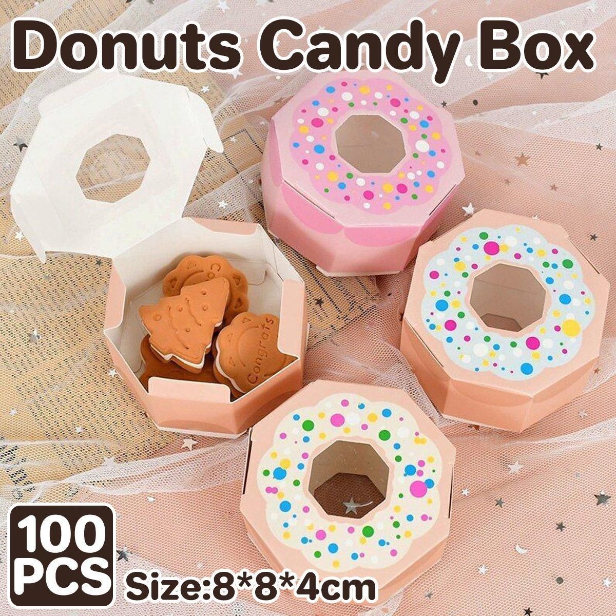100pcs Wedding Candy Boxes Gift Packaging Doughnut Biscuit Box Paper Party Favor - Pink