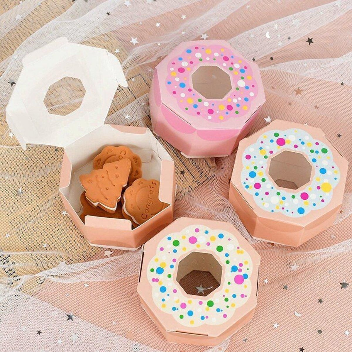 100pcs Wedding Candy Boxes Gift Packaging Doughnut Biscuit Box Paper Party Favor - Pink