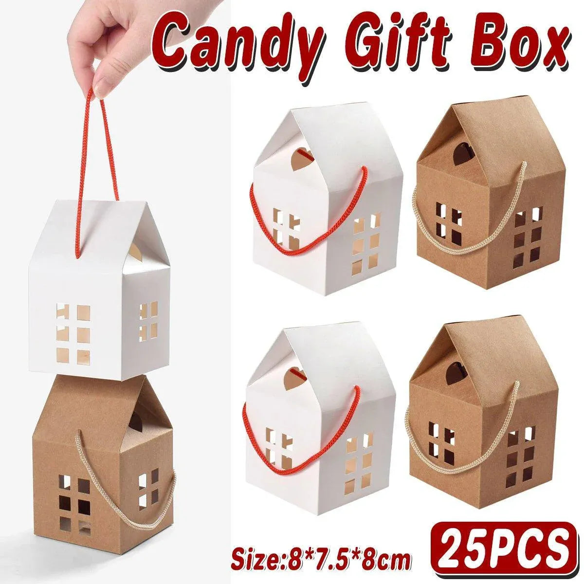 25pcs Small House Cookie Candy Box Portable Paper Gift Packing Box Party Favor - White