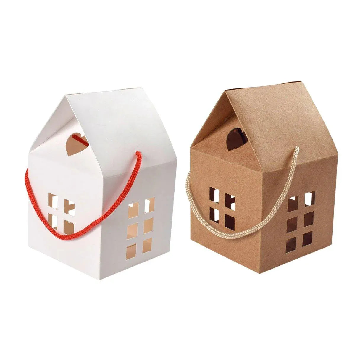 25pcs Small House Cookie Candy Box Portable Paper Gift Packing Box Party Favor - White