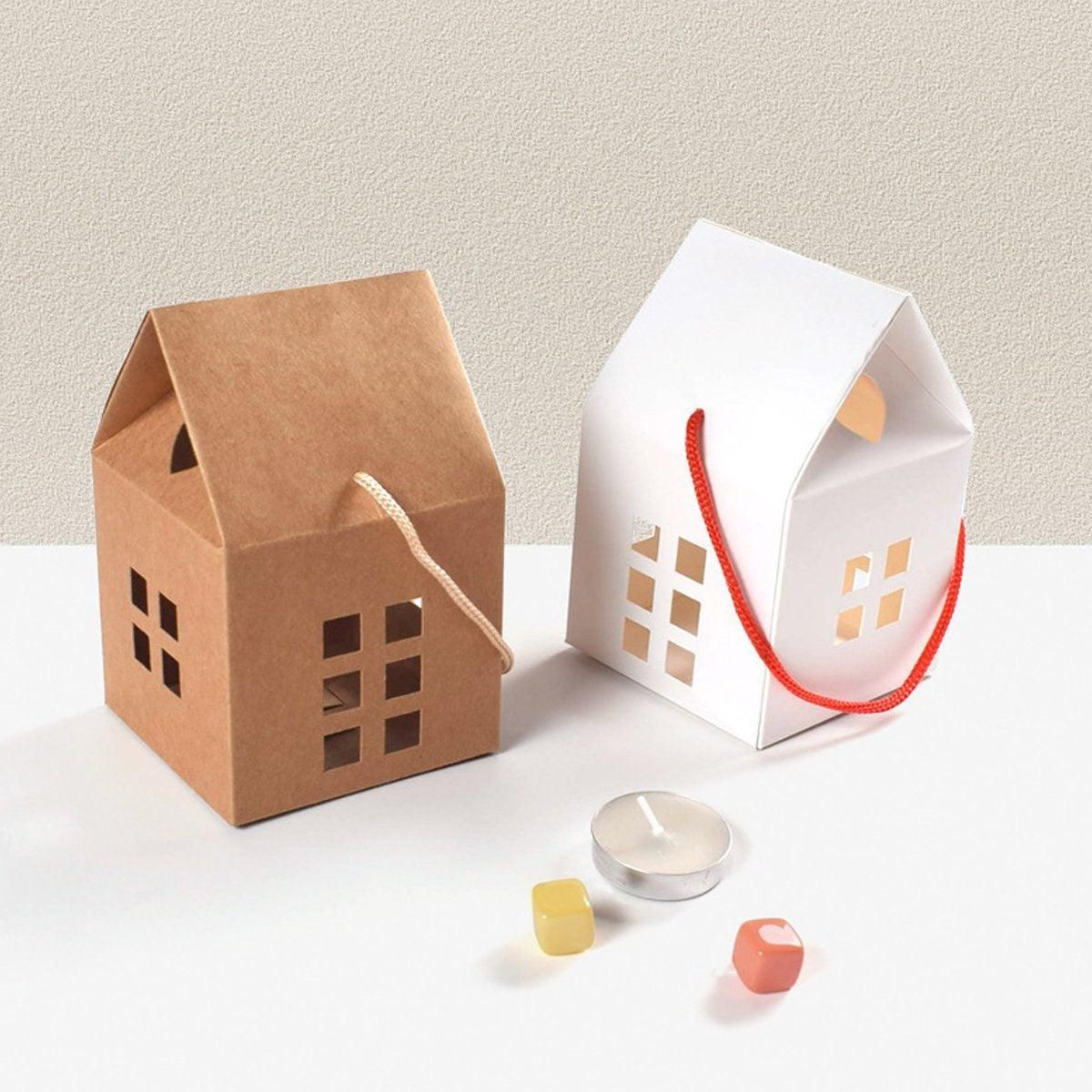 25pcs Small House Cookie Candy Box Portable Paper Gift Packing Box Party Favor - White