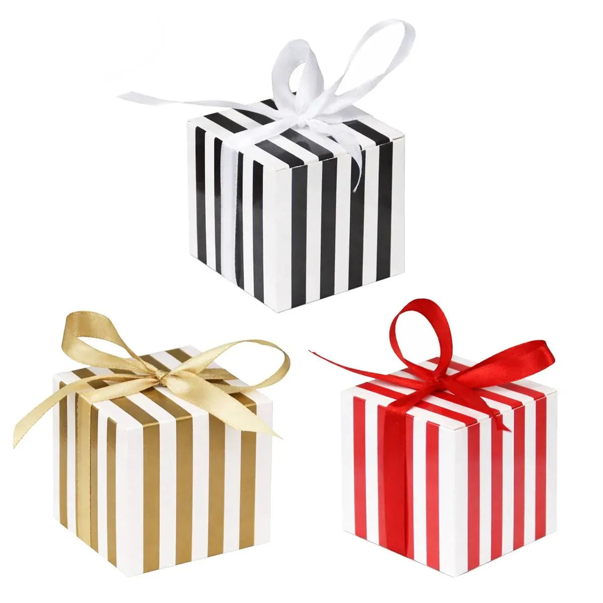 100Pcs Square Favour Boxes with Ribbon Wedding Birthday Party Decorative Gift Box - Black