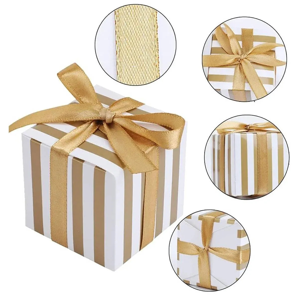 100Pcs Square Favour Boxes with Ribbon Wedding Birthday Party Decorative Gift Box - Gold