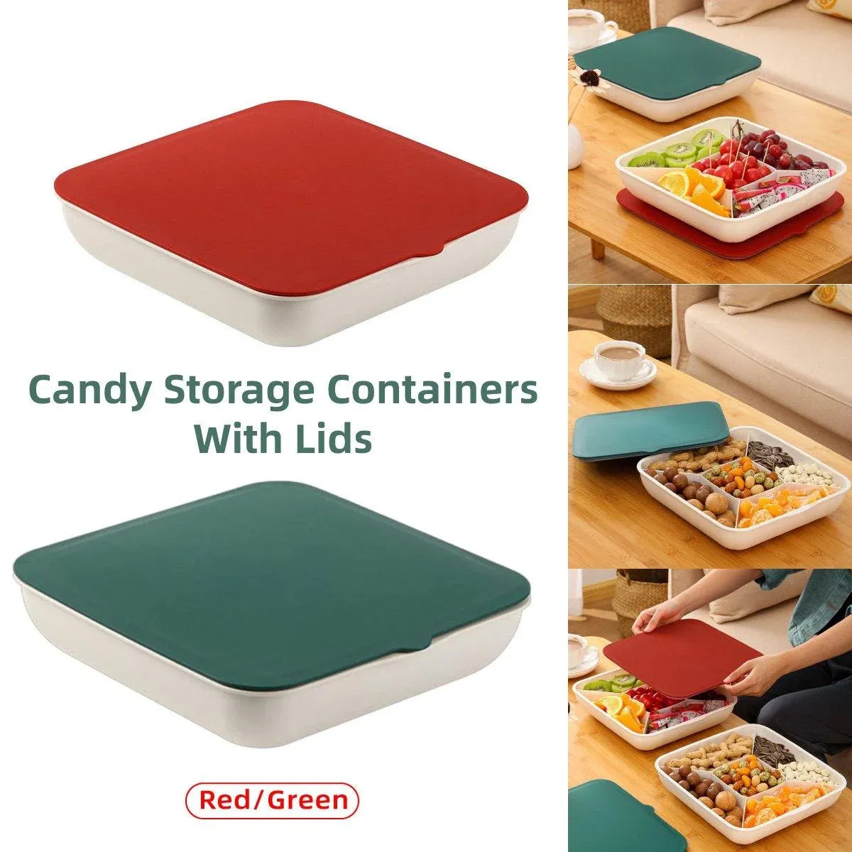 Plastic Fruit Plate Candy Box Dried Fruit Storage Box Snacks Nuts Tray Holder - Green