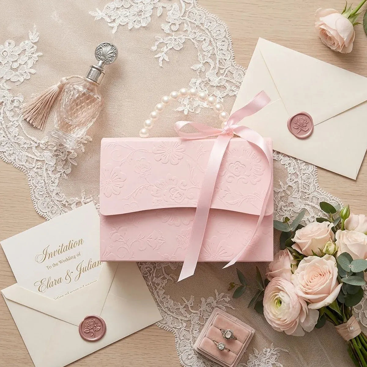 20pcs Pink Pearl Handle Gift Box Set Wedding Favour Candy Party Packaging - L