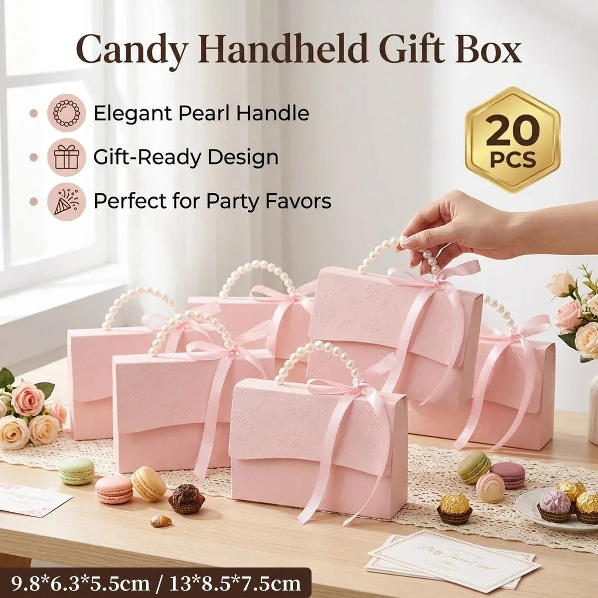20pcs Pink Pearl Handle Gift Box Set Wedding Favour Candy Party Packaging - S