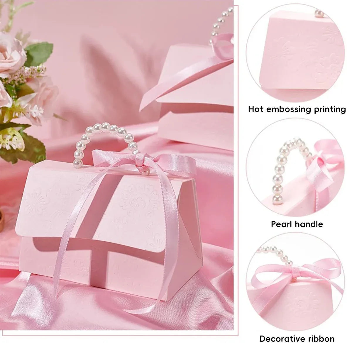20pcs Pink Pearl Handle Gift Box Set Wedding Favour Candy Party Packaging - S