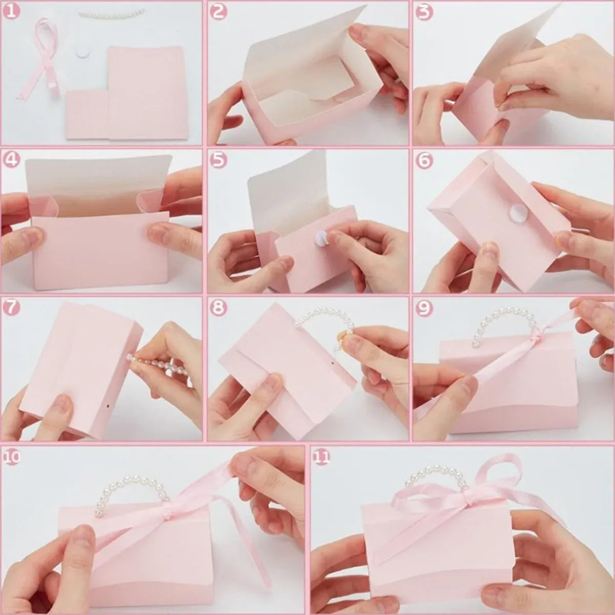 20pcs Pink Pearl Handle Gift Box Set Wedding Favour Candy Party Packaging - S