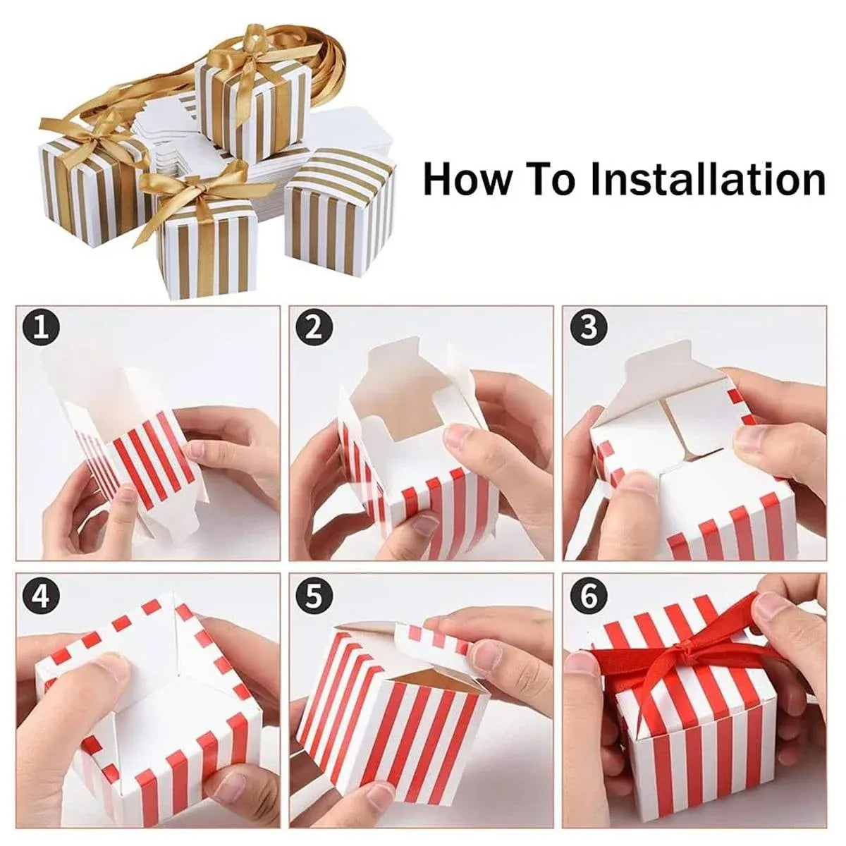 100Pcs Square Favour Boxes with Ribbon Wedding Birthday Party Decorative Gift Box - Red