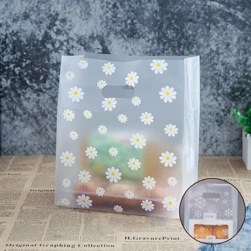 100Pcs Clear Daisy Cookie Bags with Handle - Party Candy Packaging - Daisy
