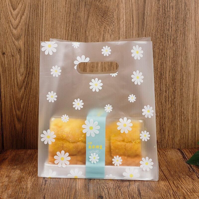 100Pcs Clear Daisy Cookie Bags with Handle - Party Candy Packaging - Daisy