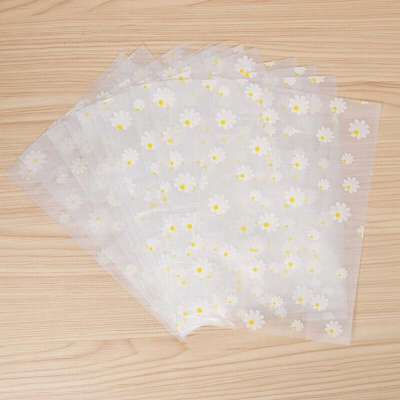 100Pcs Clear Daisy Cookie Bags with Handle - Party Candy Packaging - Daisy
