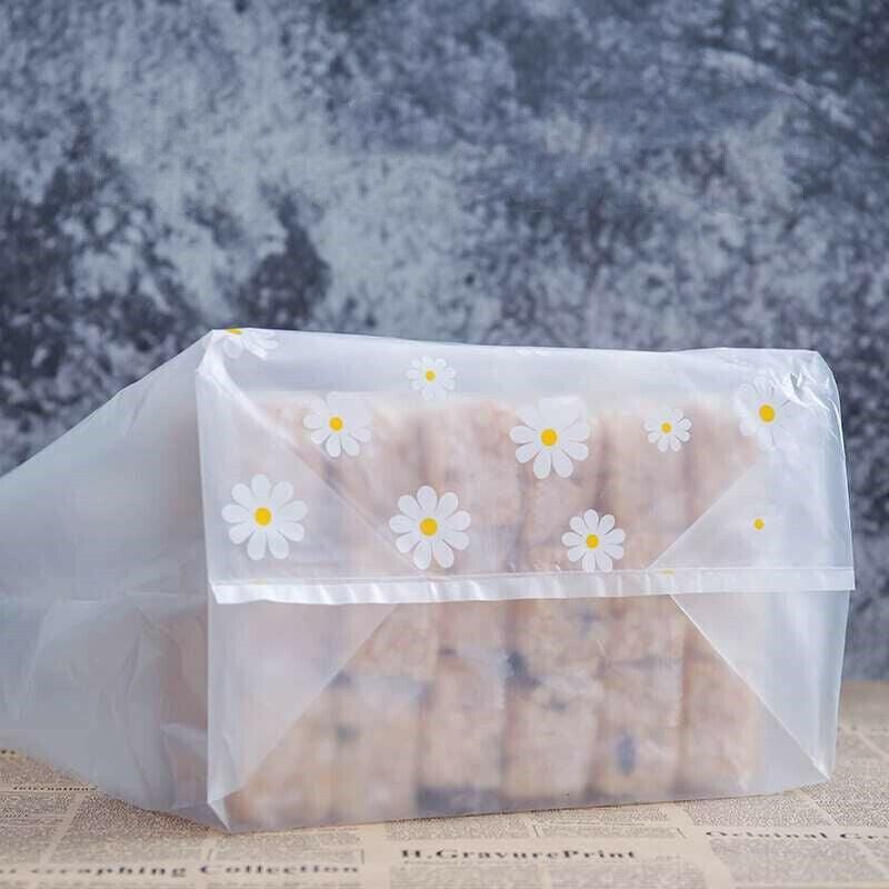 100Pcs Clear Daisy Cookie Bags with Handle - Party Candy Packaging - Daisy