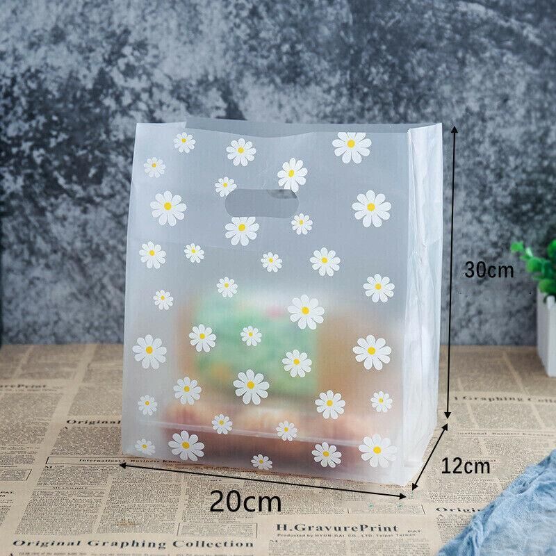 100Pcs Clear Daisy Cookie Bags with Handle - Party Candy Packaging - Daisy