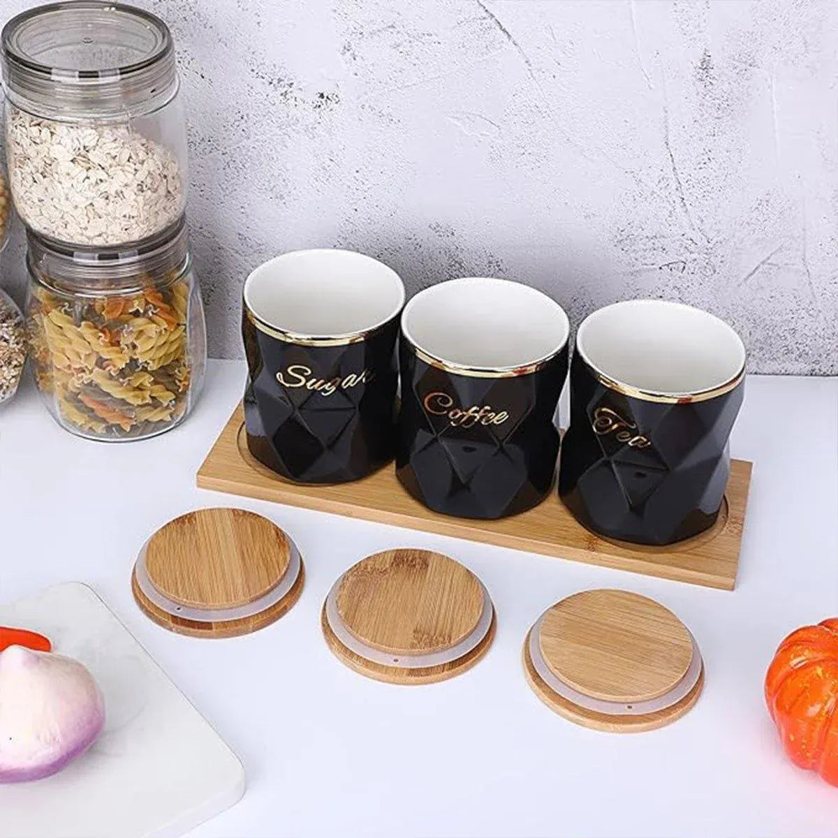 Ceramic Sealed Storage Jar Kitchen Spice Coffee Tea Container Airtight Canister - Black