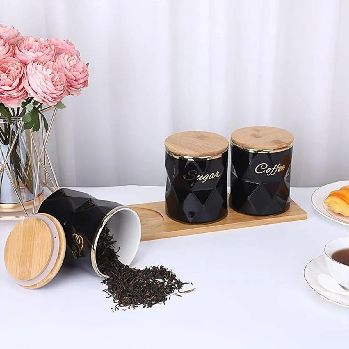 Ceramic Sealed Storage Jar Kitchen Spice Coffee Tea Container Airtight Canister - Black