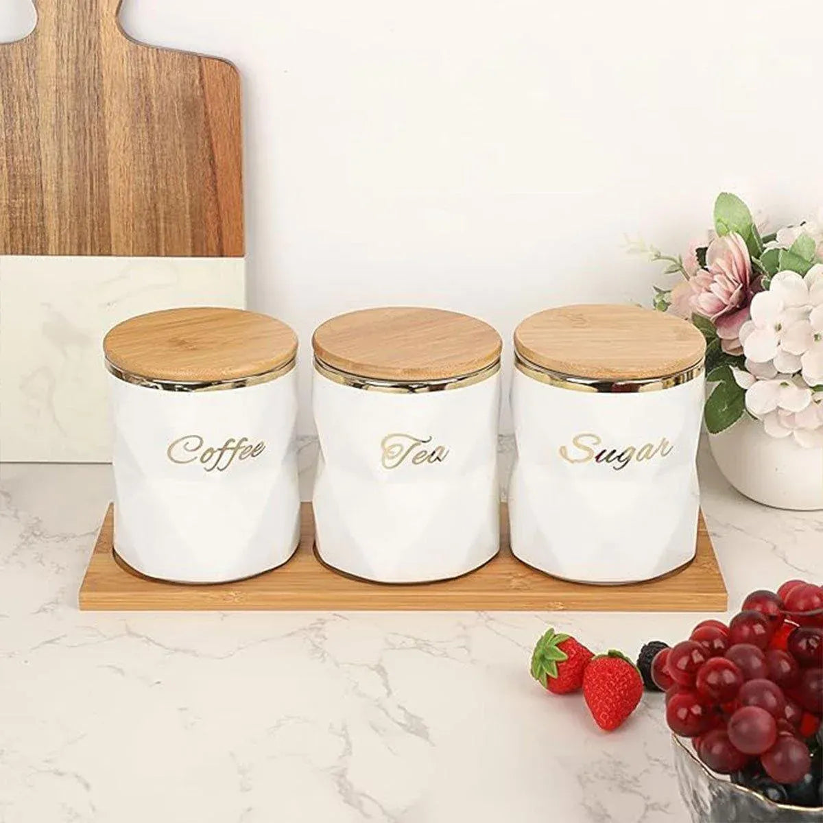 Ceramic Sealed Storage Jar Kitchen Spice Coffee Tea Container Airtight Canister - White