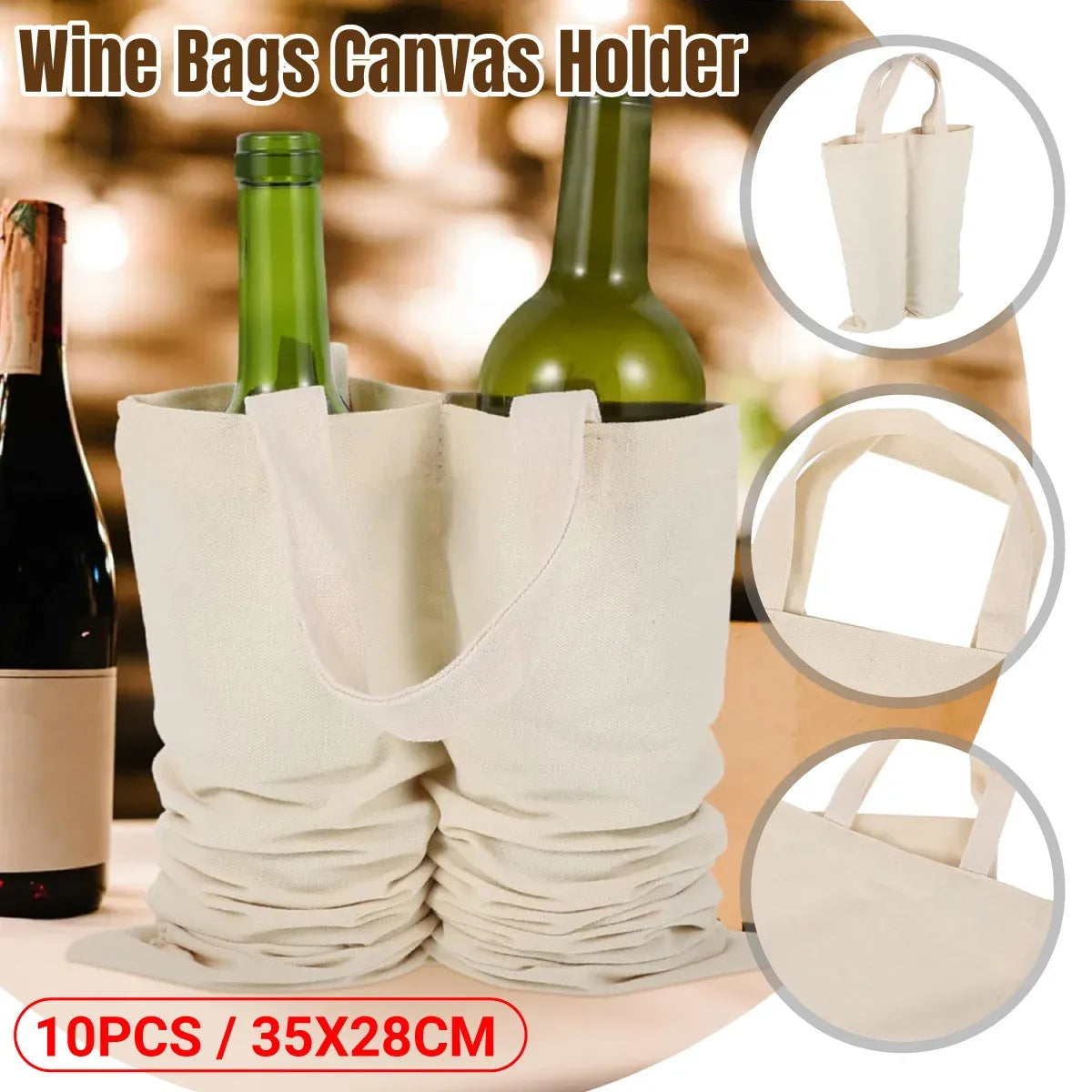 10PCS Double Bottle Wine Canvas Gift Bags with Handles for Party