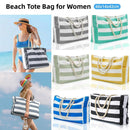 Large Bohemian Striped Canvas Beach Bag Zipper Tote for Travel Outdoor Vacation - Black