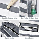 Large Bohemian Striped Canvas Beach Bag Zipper Tote for Travel Outdoor Vacation - Black