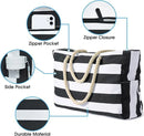 Large Bohemian Striped Canvas Beach Bag Zipper Tote for Travel Outdoor Vacation - Matcha