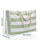 Large Bohemian Striped Canvas Beach Bag Zipper Tote for Travel Outdoor Vacation - Yellow