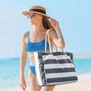 Large Bohemian Striped Canvas Beach Bag Zipper Tote for Travel Outdoor Vacation - Yellow