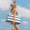 Large Bohemian Striped Canvas Beach Bag Zipper Tote for Travel Outdoor Vacation - Yellow