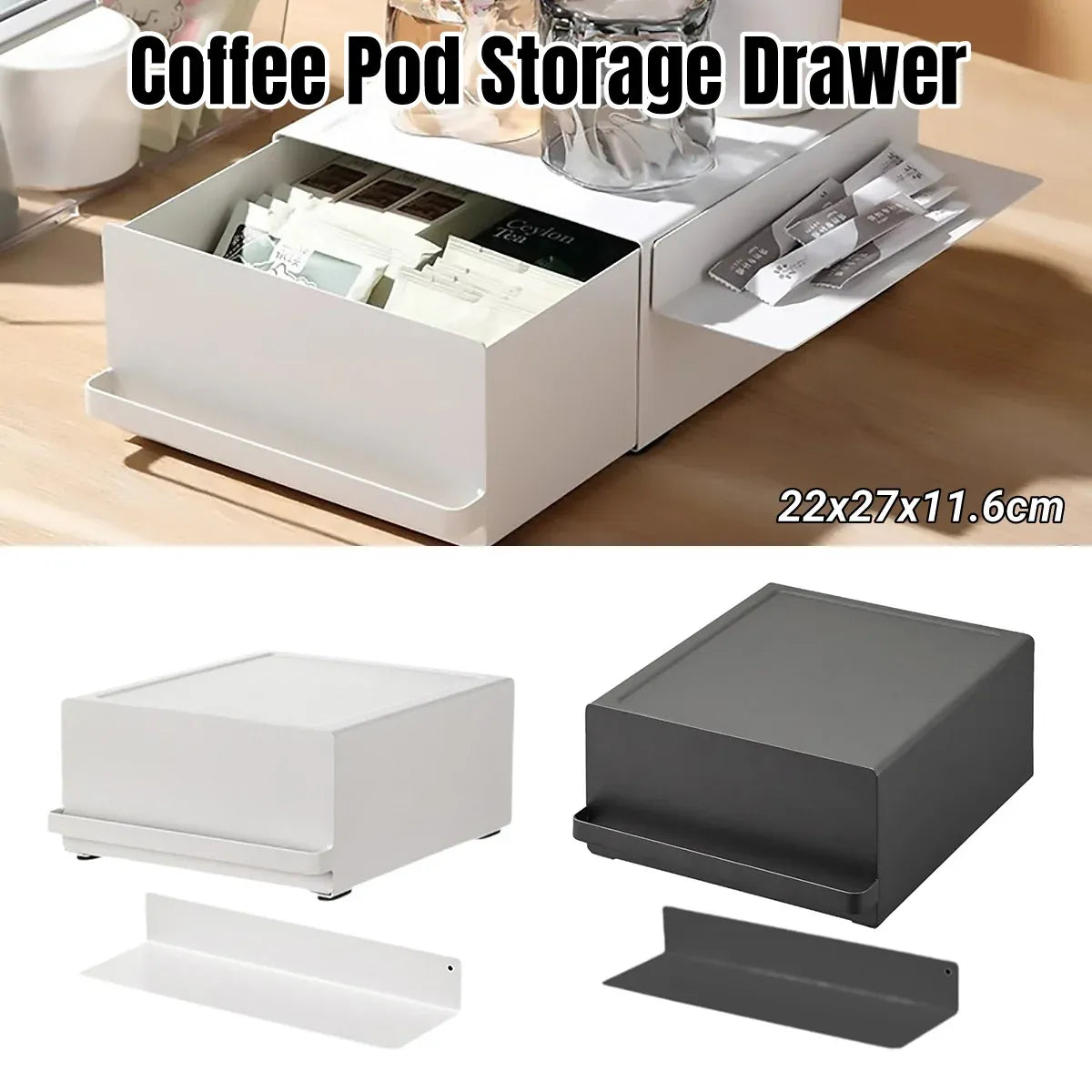 Coffee Pod Storage Drawer Space Saving Organizer for Home Countertop Cabinet - Black