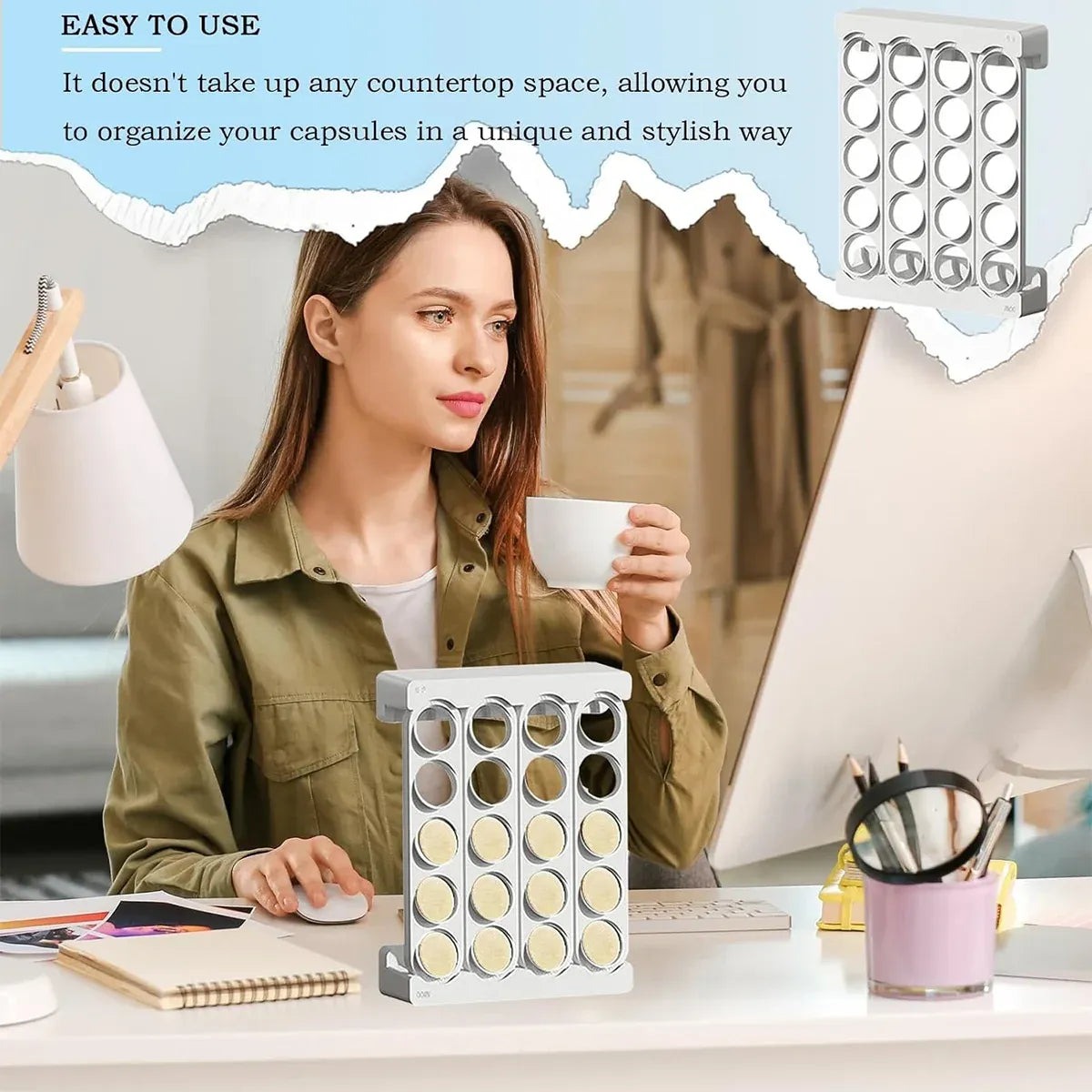 Wall Mounted Coffee Capsule Storage Rack SpaceSaving for Kitchen Cafe Countertop - Black