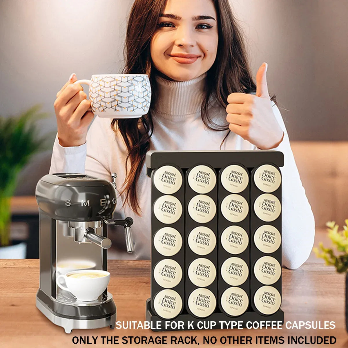 Wall Mounted Coffee Capsule Storage Rack SpaceSaving for Kitchen Cafe Countertop - Black