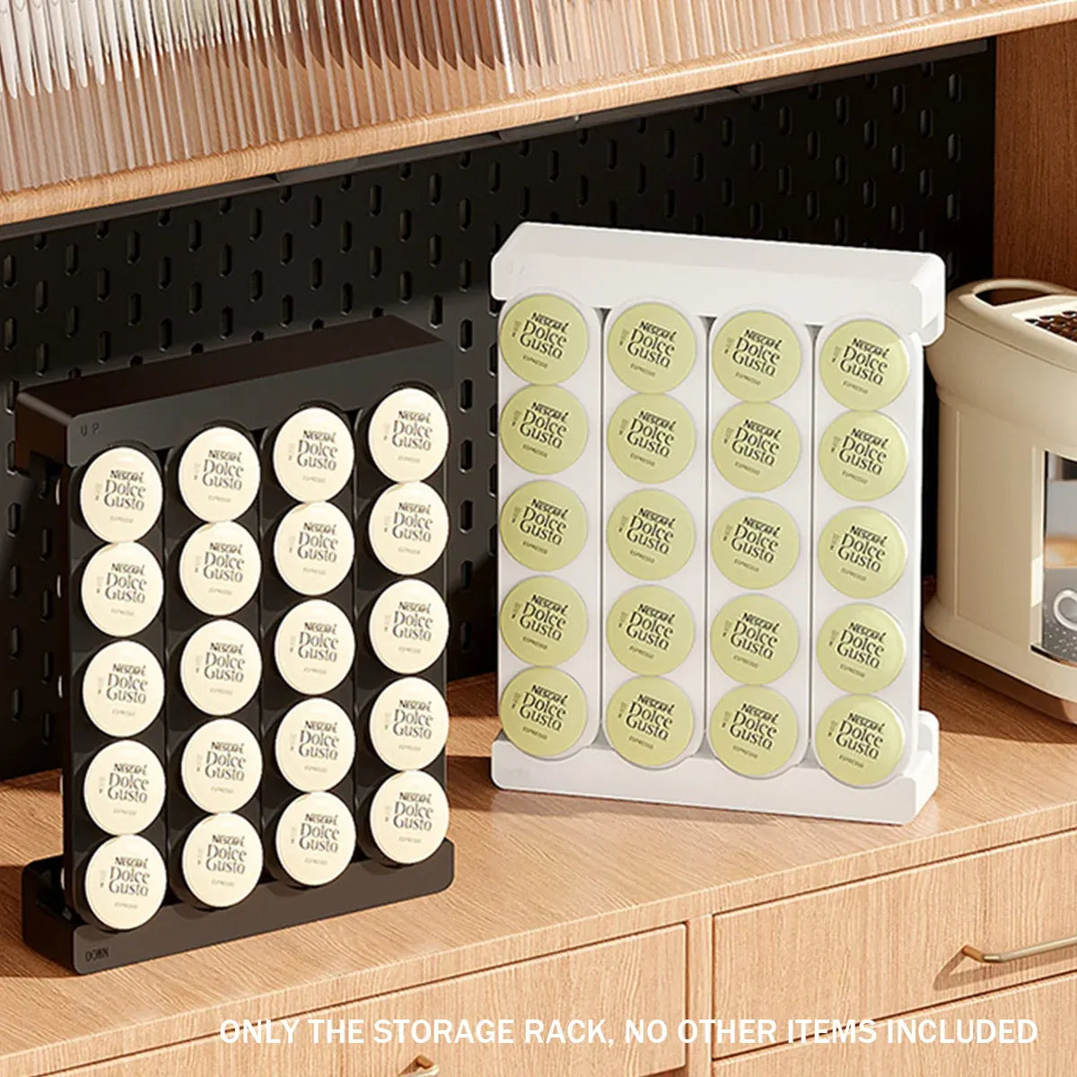 Wall Mounted Coffee Capsule Storage Rack SpaceSaving for Kitchen Cafe Countertop - Black
