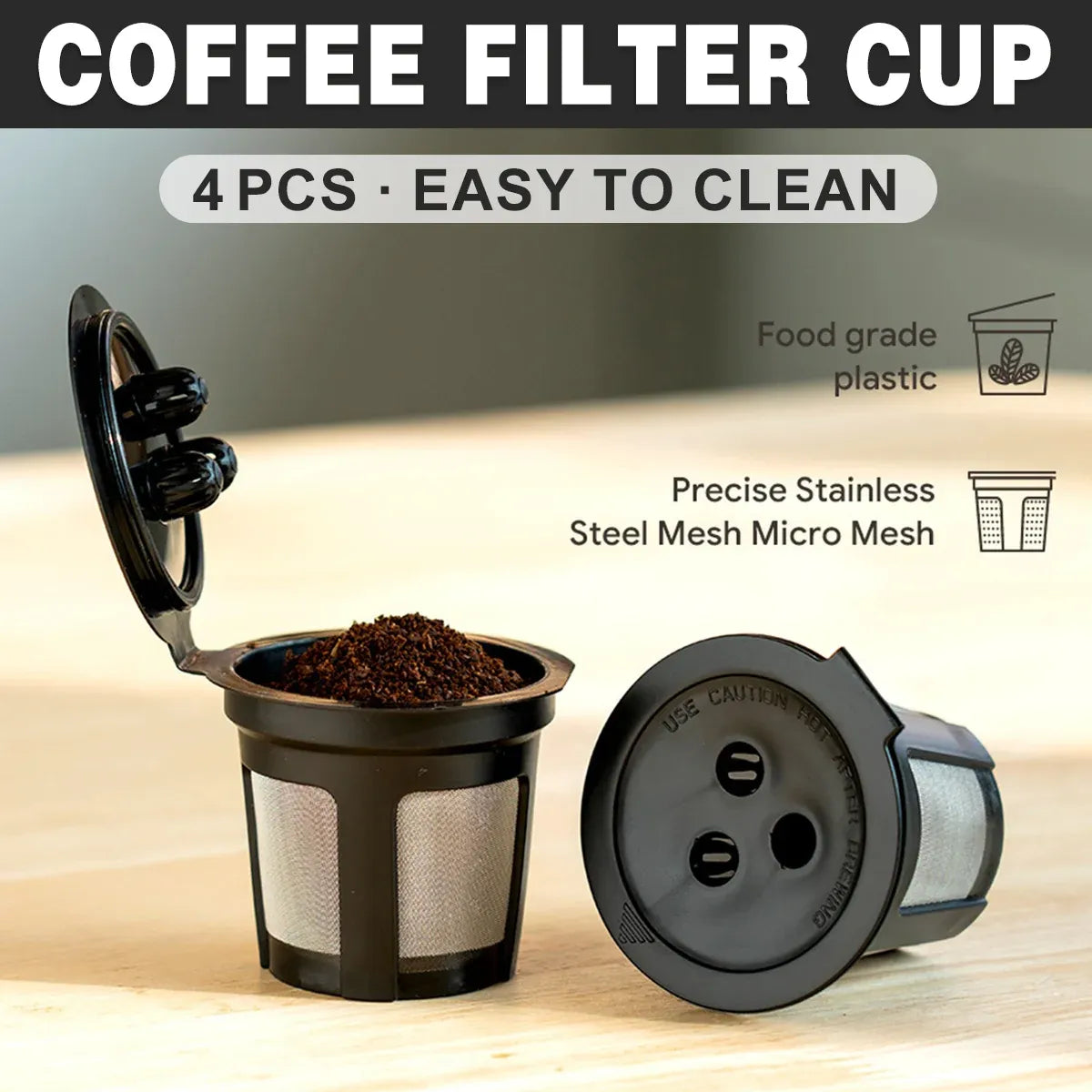 4PCS 3 Hole K-Cup Coffee Capsule Coffee Maker Reusable Filter For Keurig Brewers