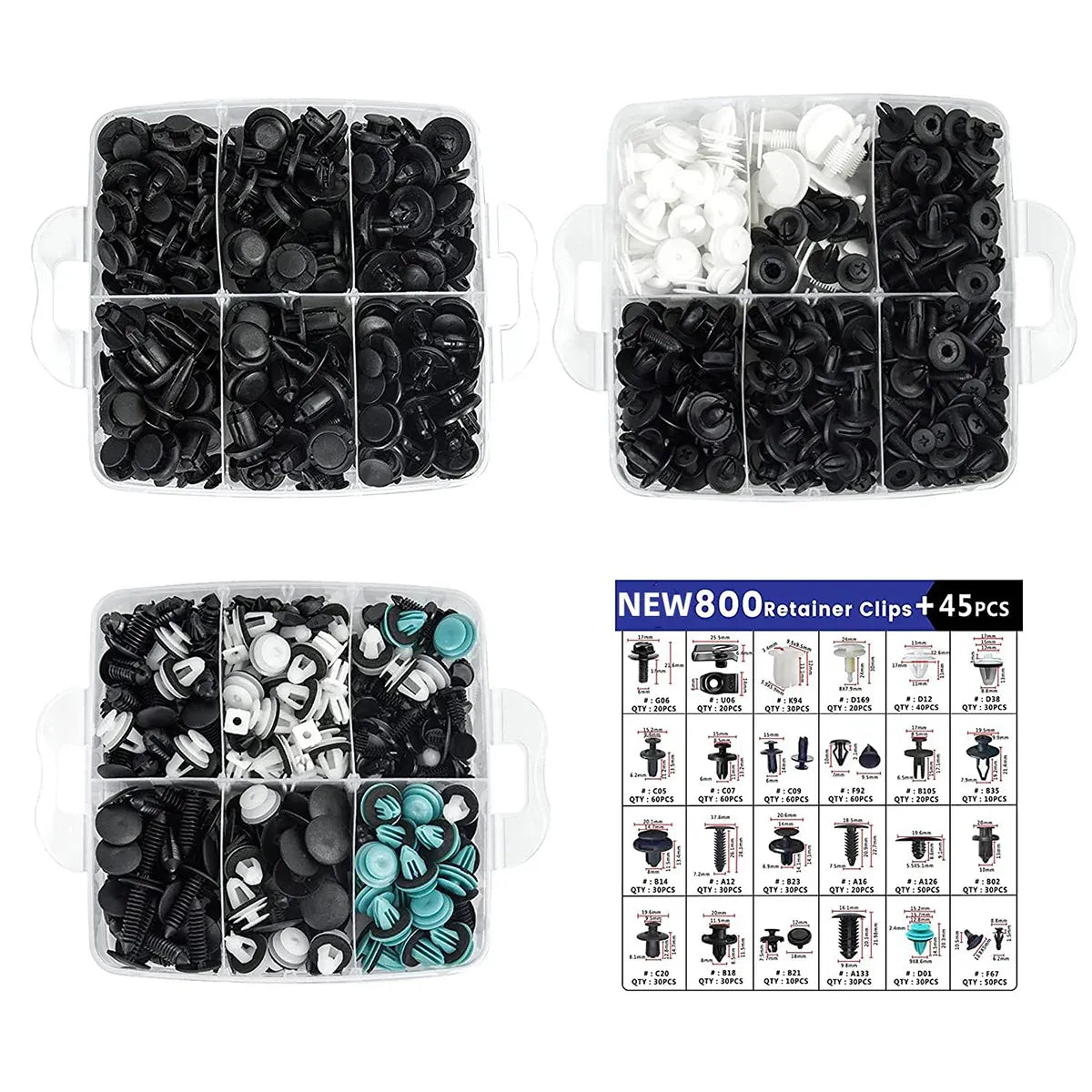 1000PCS Car Buckle Set Boxed Assorted Sizes for Fender Bumper Door Panel Repair