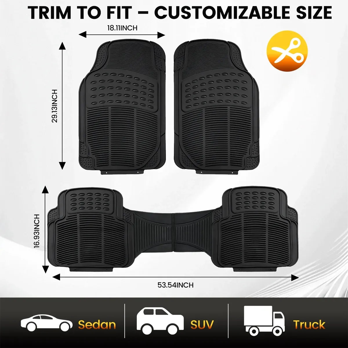 PVC Waterproof Non-Slip Universal Mat Set 3 Pieces Durable Easy Clean for Car