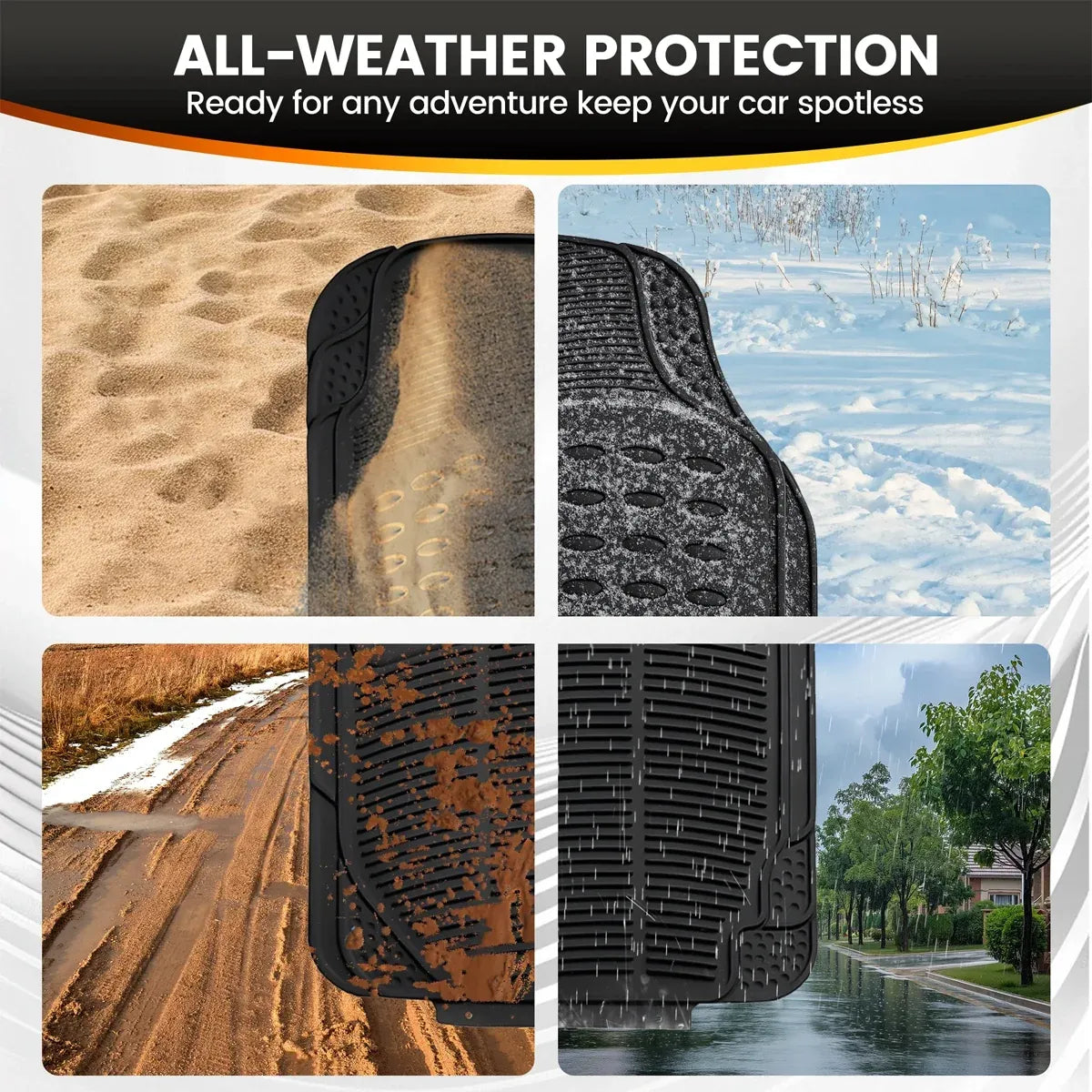 PVC Waterproof Non-Slip Universal Mat Set 3 Pieces Durable Easy Clean for Car