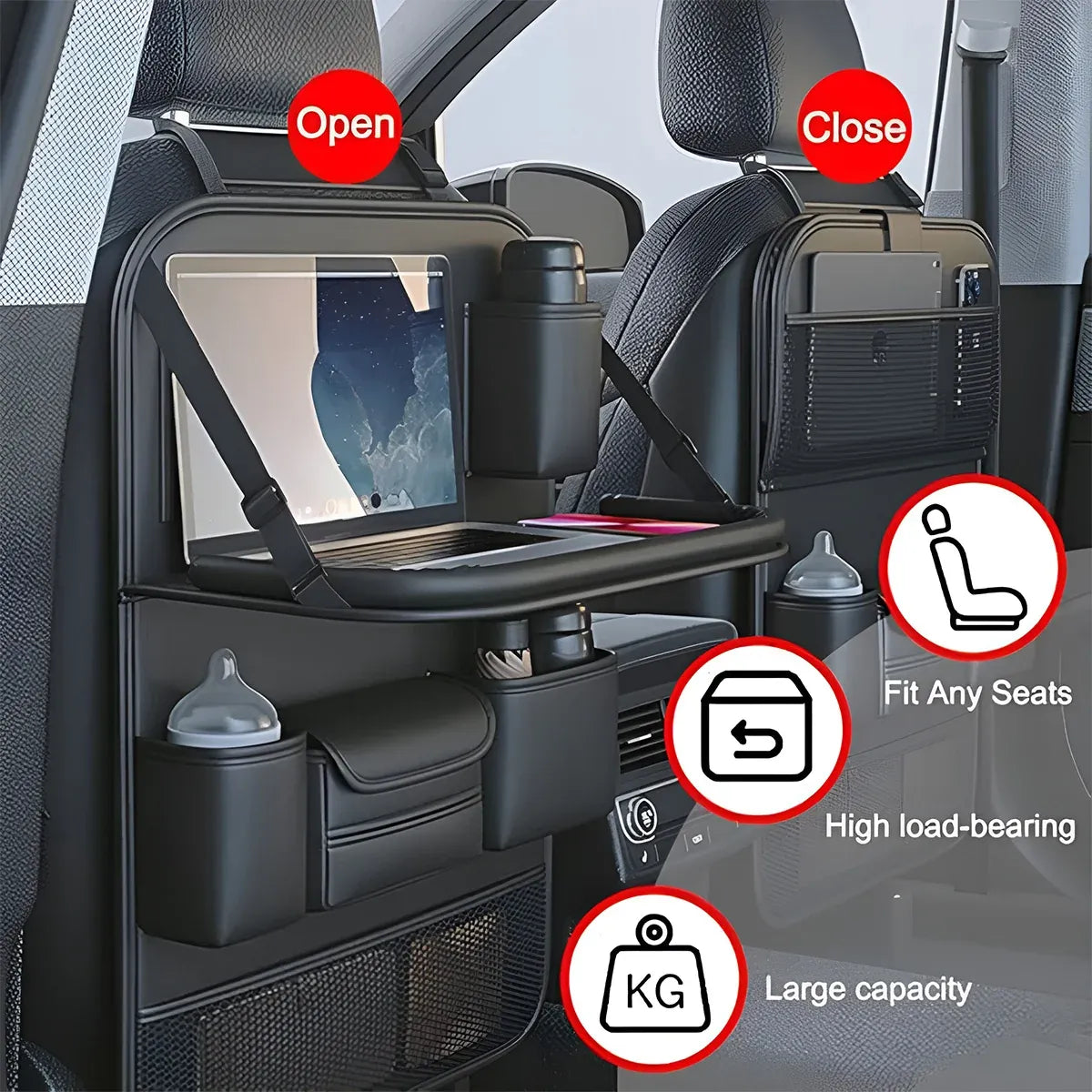 Backrest Storage Organizer Bag with Foldable Table for Vehicle Travel and Daily Use