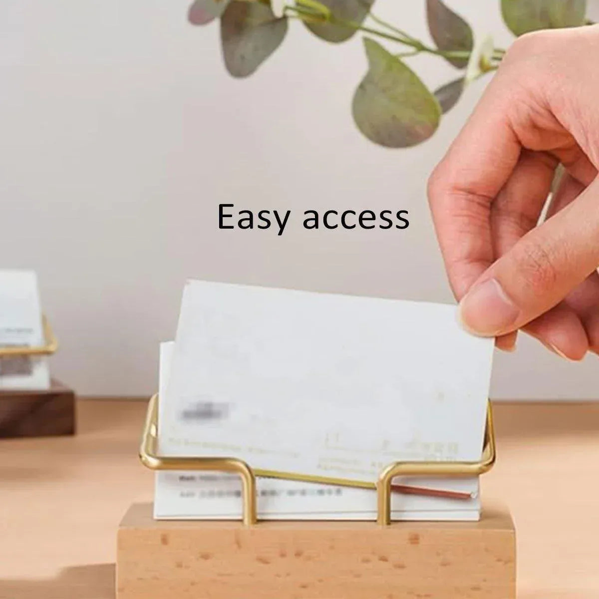 Business Card Holder Organizer Desk Display Stand Wooden Card Storage Box - Coffee