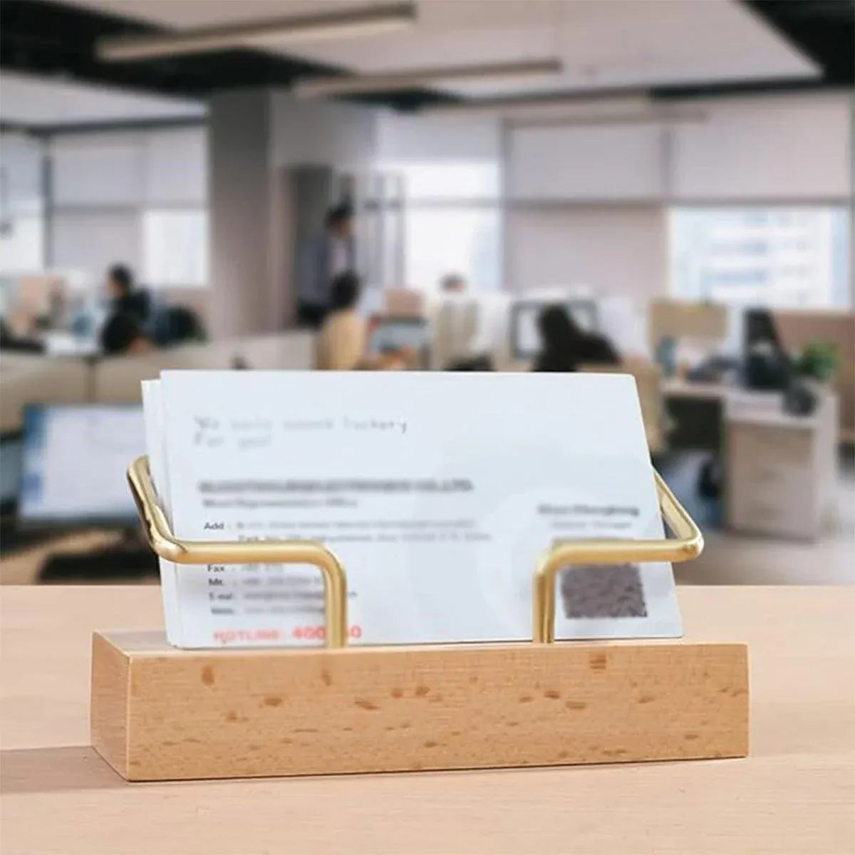 Business Card Holder Organizer Desk Display Stand Wooden Card Storage Box - Coffee