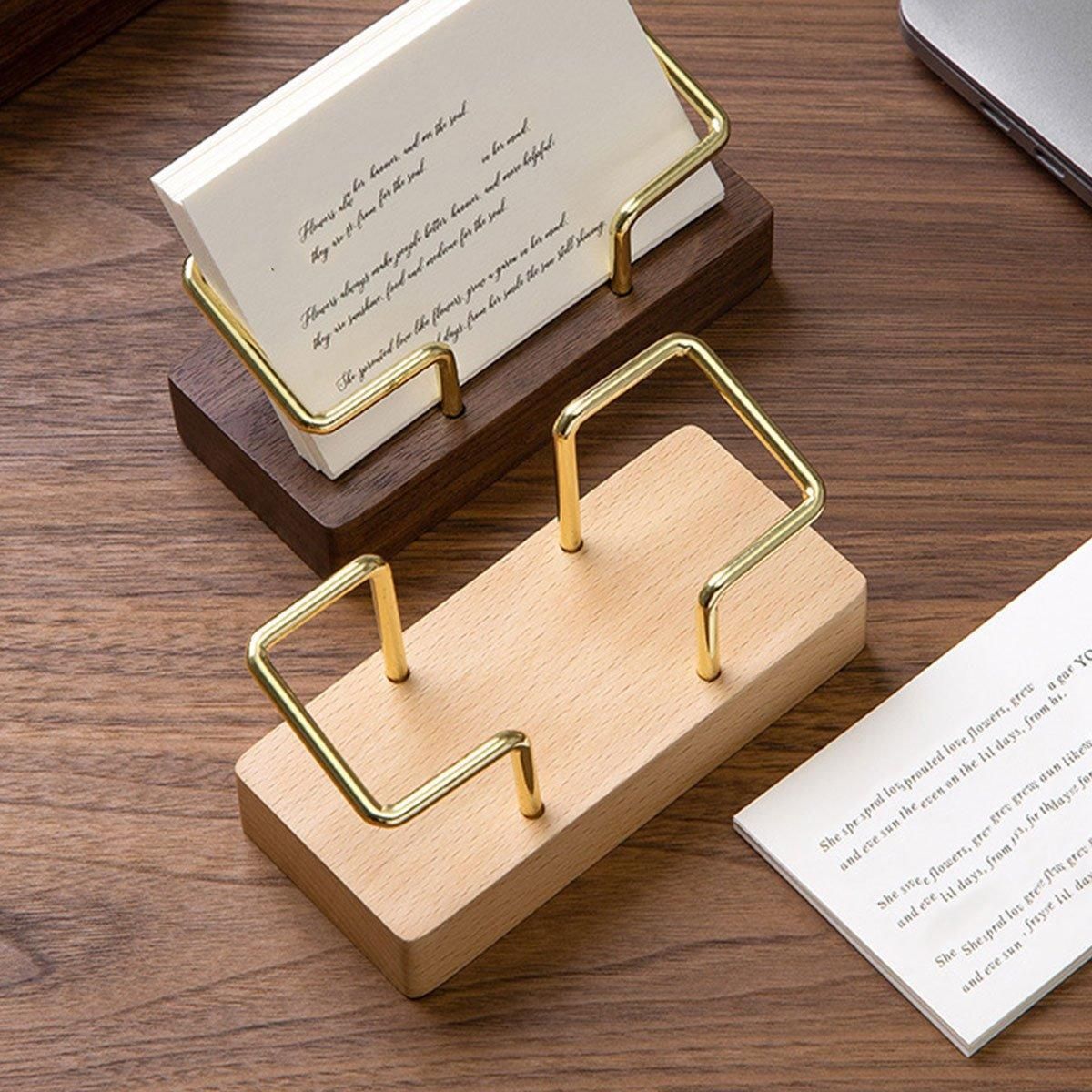 Business Card Holder Organizer Desk Display Stand Wooden Card Storage Box - Coffee