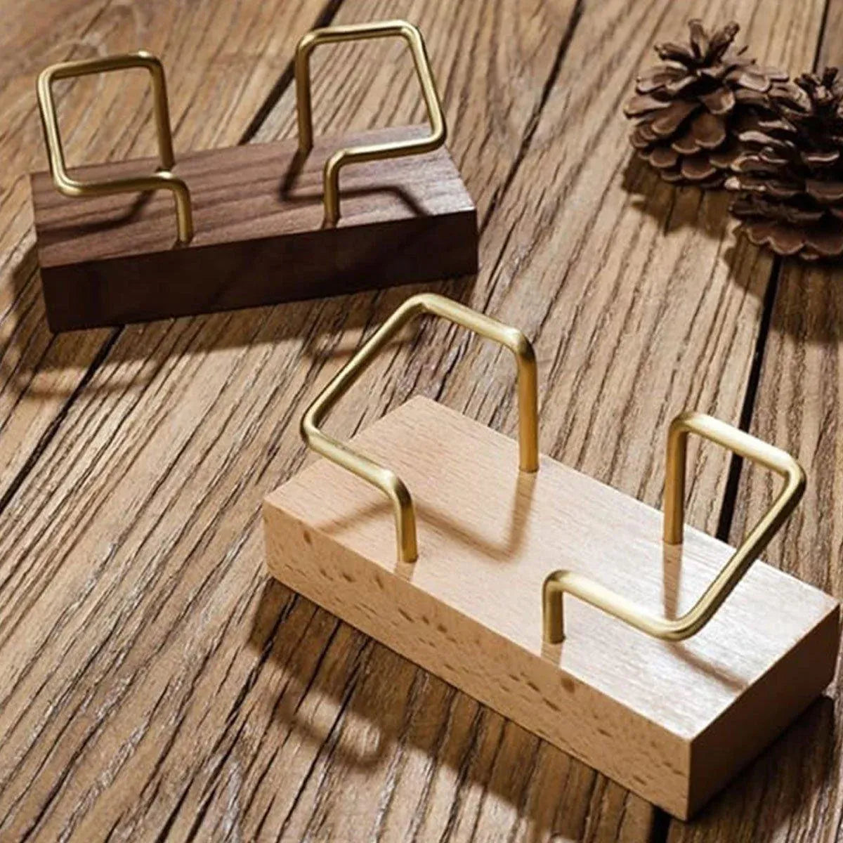 Business Card Holder Organizer Desk Display Stand Wooden Card Storage Box - Coffee