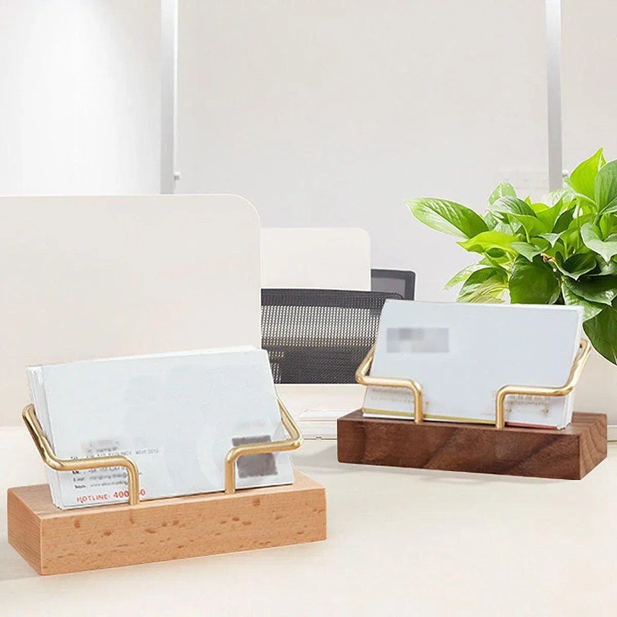 Business Card Holder Organizer Desk Display Stand Wooden Card Storage Box - Coffee